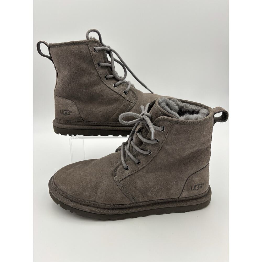 Ugg Lace Up Boots Booties Grey Suede Shearling Lined Size 9 Winter Comfort
